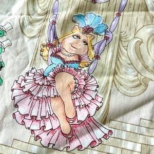 Martex Vintage Miss Piggy & Kermit Full Double Flat Sheet 1980 Muppets Henson